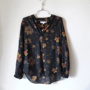 NWT LOFT Black and Gold Sheer Floral Blouse - MP